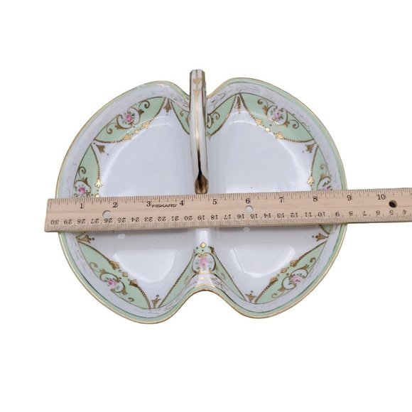 VTG Nippon Porcelain Handle Dish Basket Hand Painted Candy Dish Mint  White Gold - Picture 8 of 9